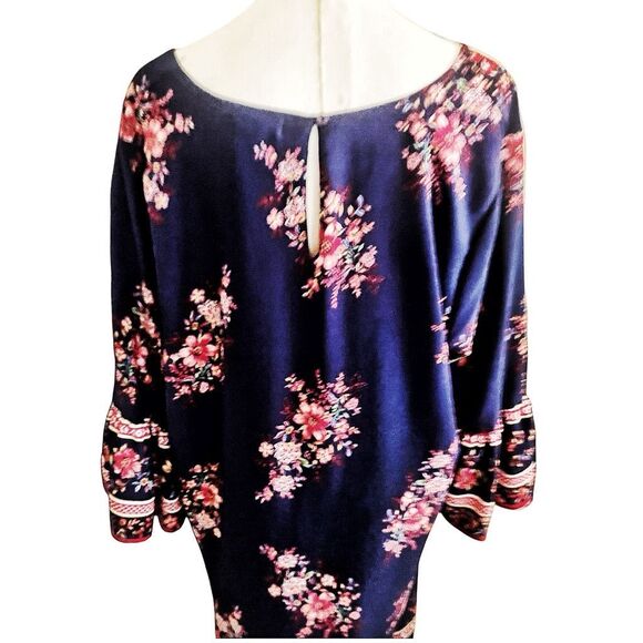 Sage & Vicky Plus Size Blue Abstract Floral Boho Bell Sleeve Dress Size 2X NWOT - Picture 4 of 8